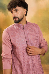 mauve silk blend solid embroidered straight kurta