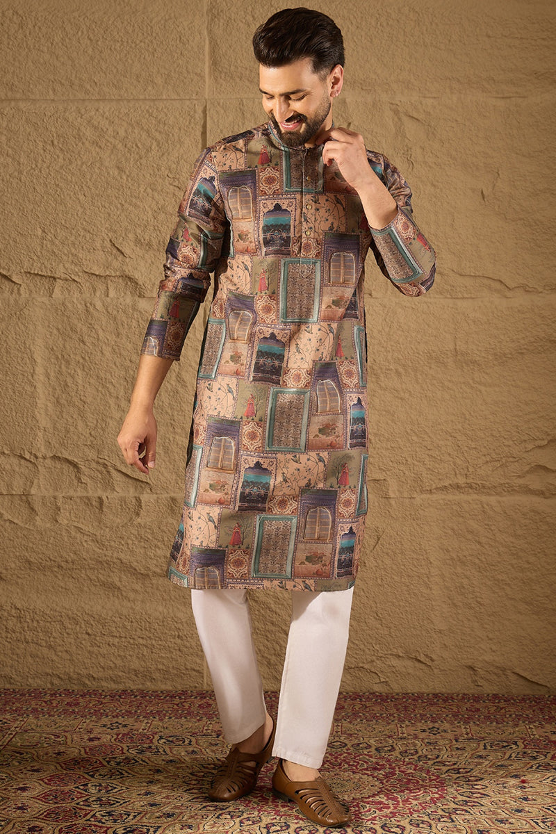 multi viscose rayon ethnic motifs embroidered straight kurta with trouser