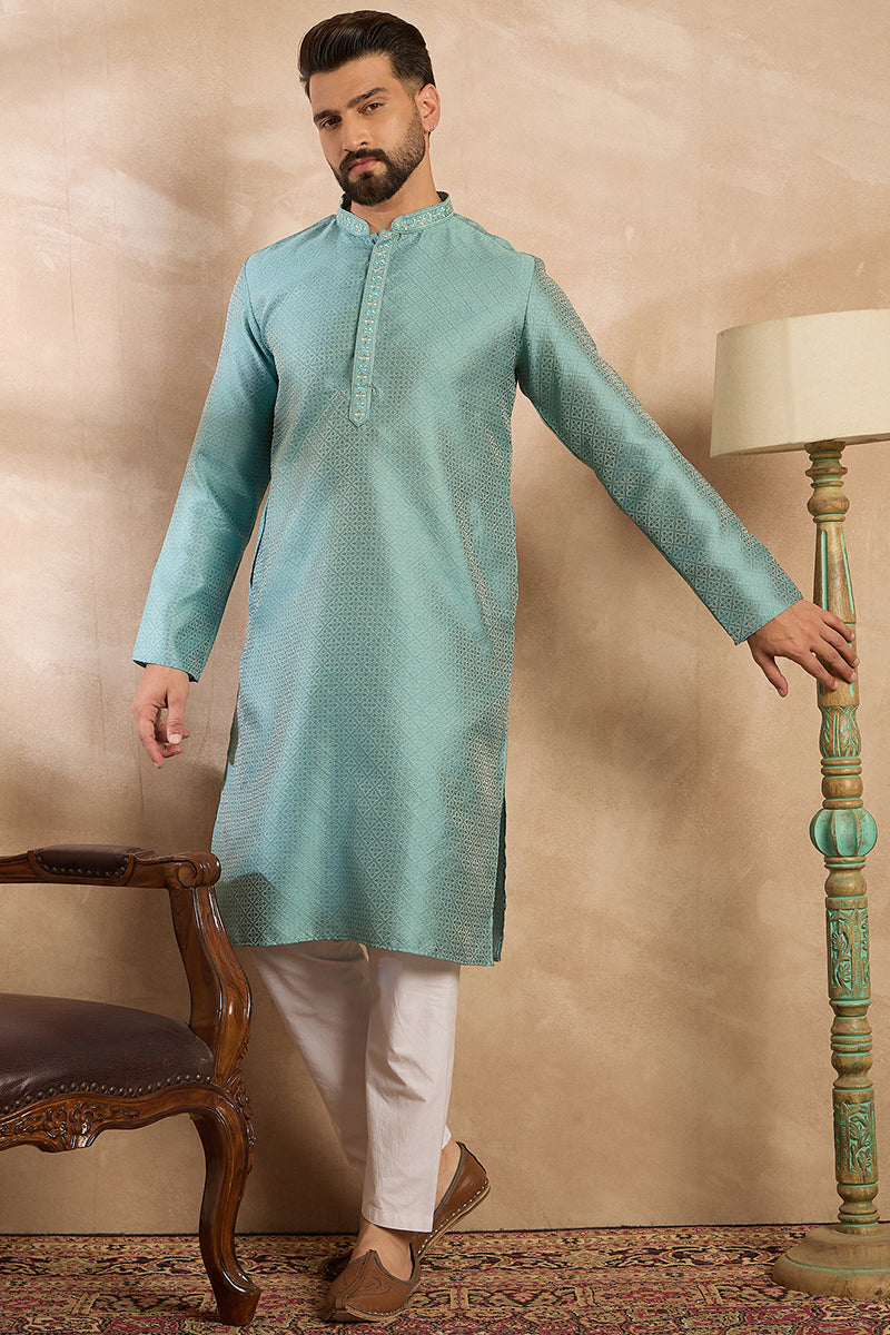 Green Polyester Solid Embroidered Straight Kurta With Trouser