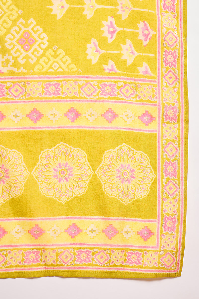 Silk Blend Ethnic Motifs Printed Yellow Kurta And Trousers With Dupatta