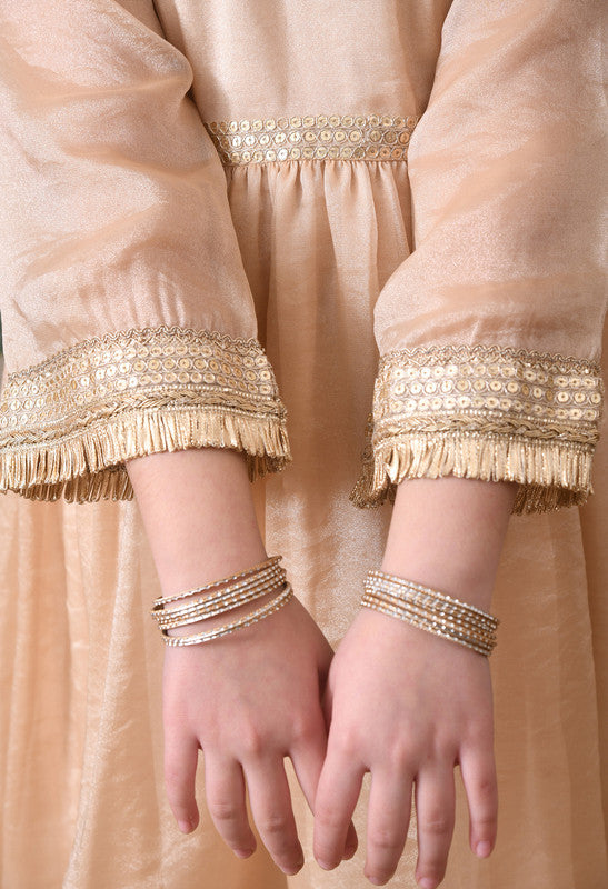 Indi Loom Couture Girls Beige Embellished Kurta with Sharara & Dupatta Set ILKSD71