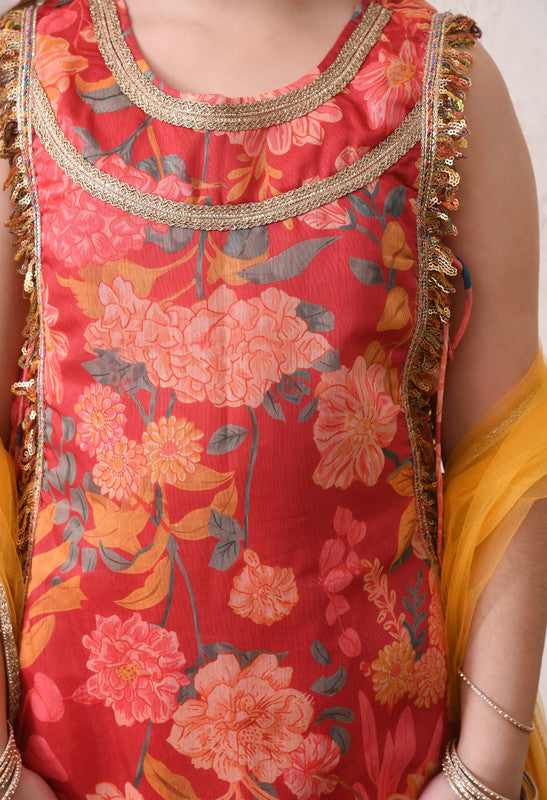 Indi Loom Couture Girls Multi Floral Printed Kurta with Sharara & Dupatta Set ILKSD73