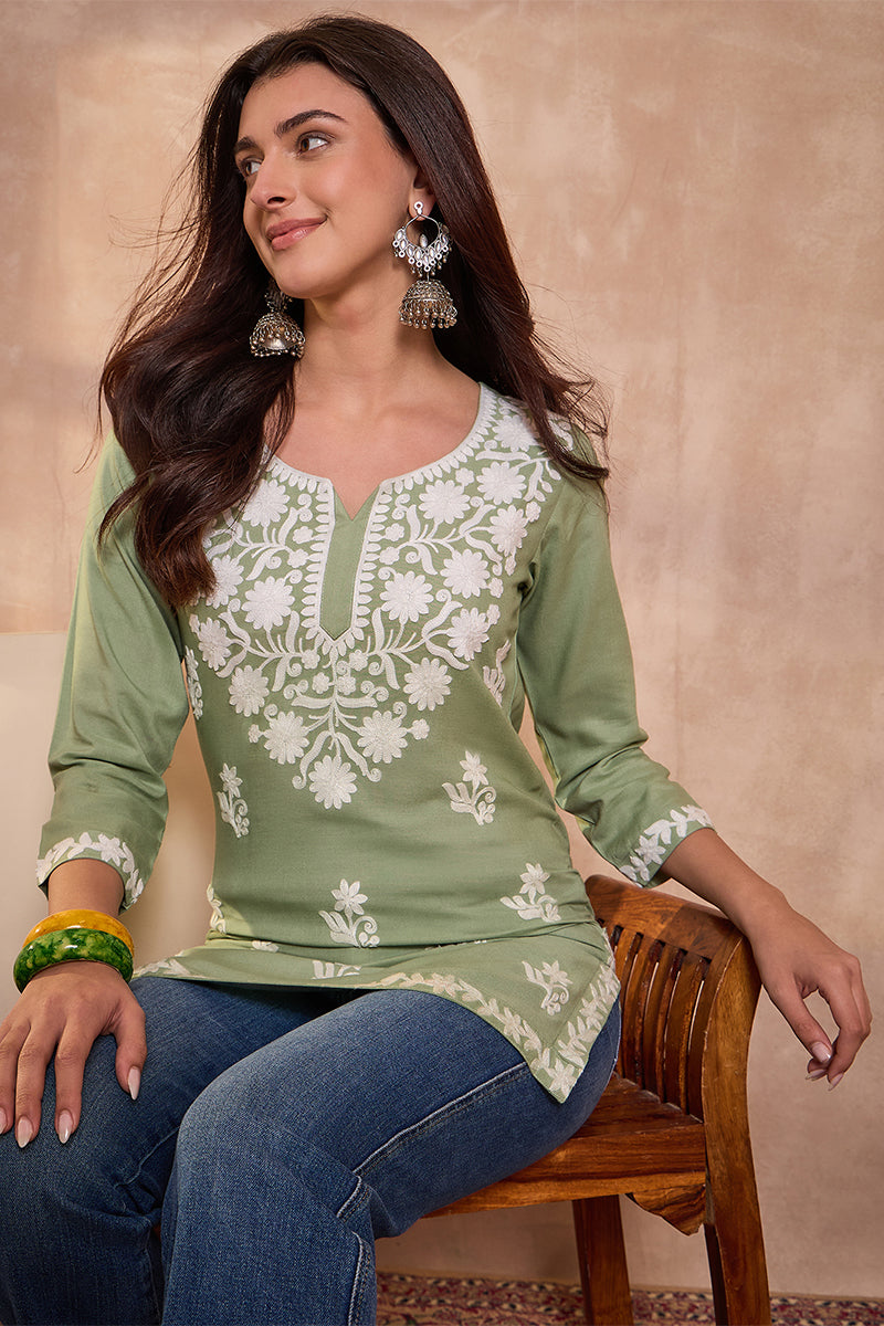 ahika-womens-green-viscose-rayon-solid-embroidered-regular-top-vt1408