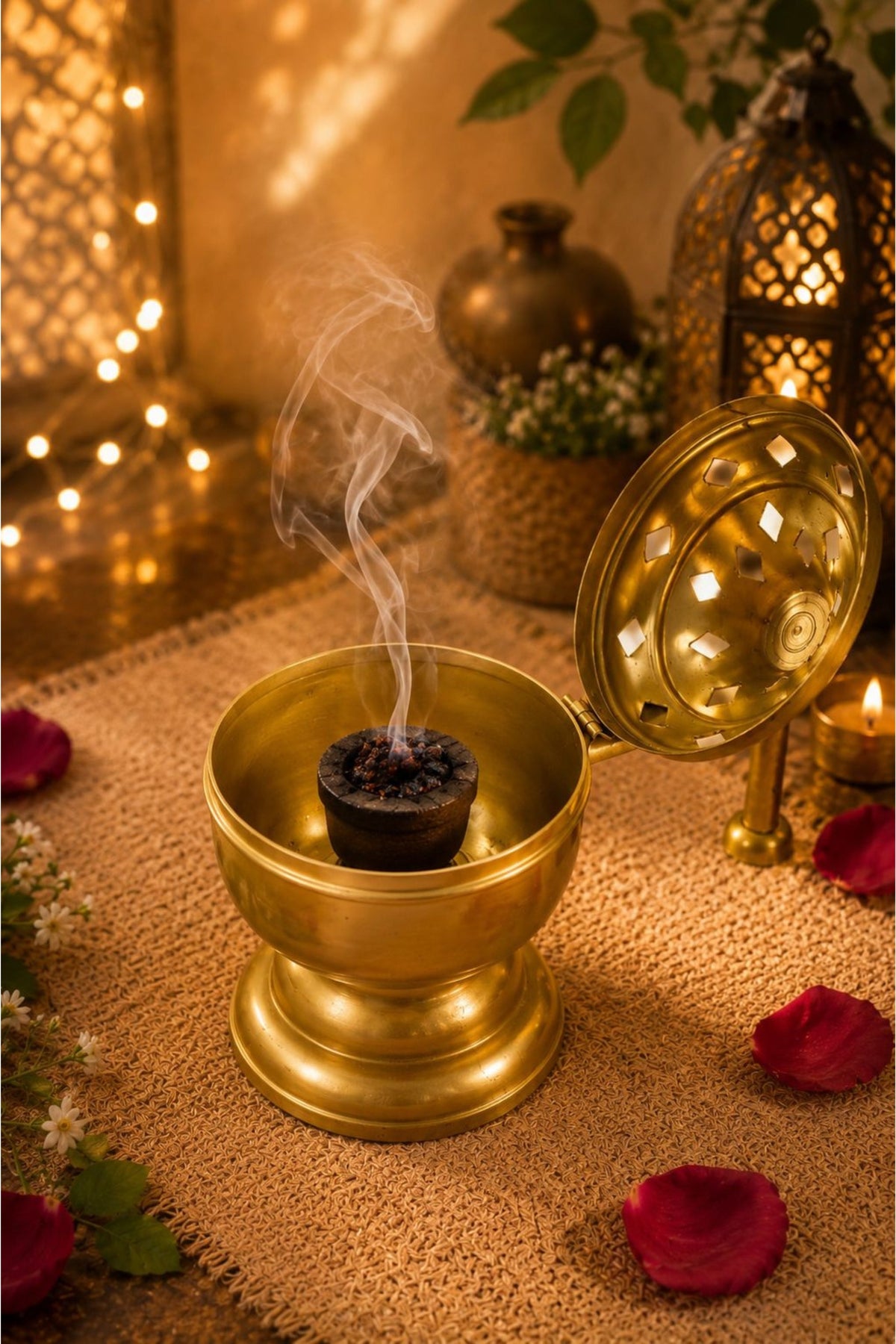 metal dhoop dani with lid for pooja loban sambrani burning covered incense burner for home temple havan meditation traditional vastu decor festive gift item copy