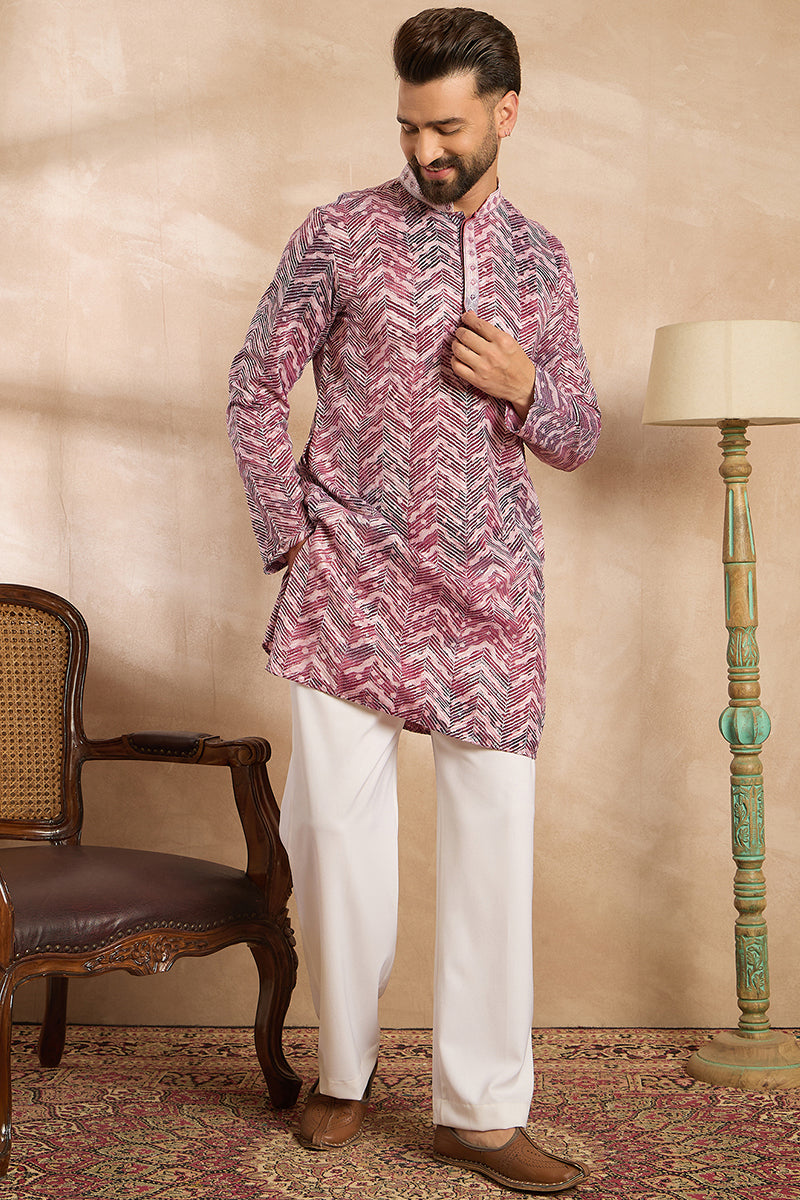 Maroon Silk Blend Solid Embroidered Straight Kurta
