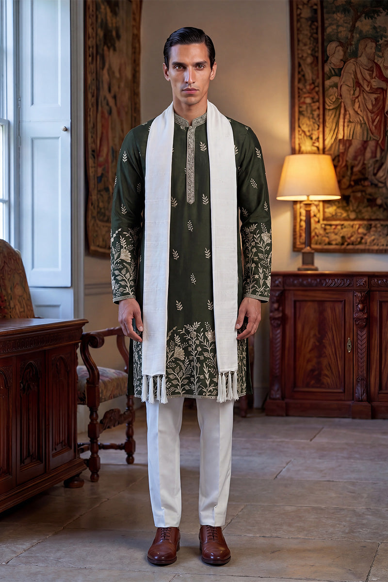 ethnic-bay-men-olive-chanderi-silk-solid-embroidered-straight-kurta-with-dupatta-mkud1319