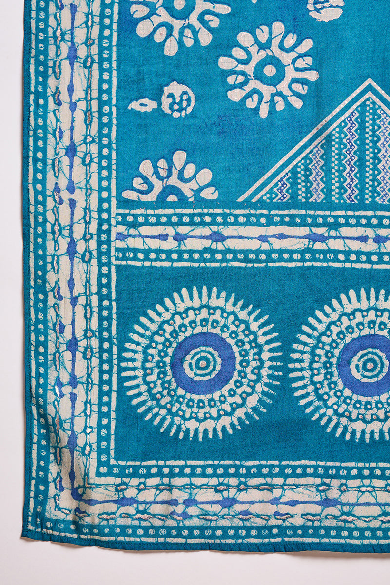 blue rayon blend floral printed straight kurta trouser with dupatta 