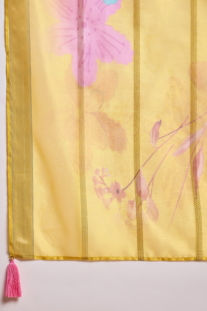 yellow silk blend solid embroidered straight kurta trouser with dupatta 