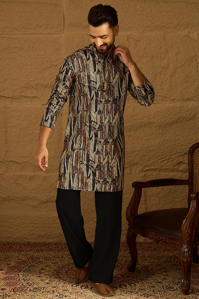 black viscose rayon abstract printed straight kurta with trouser