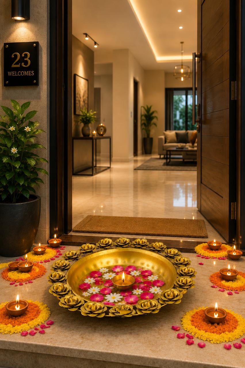 premium metal urli bowl with rose diya holders decorative floating flower urli for water candles tea lights traditional pooja urli for diwali home decor wedding festive decoration