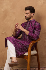 purple silk blend geometric printed straight kurta