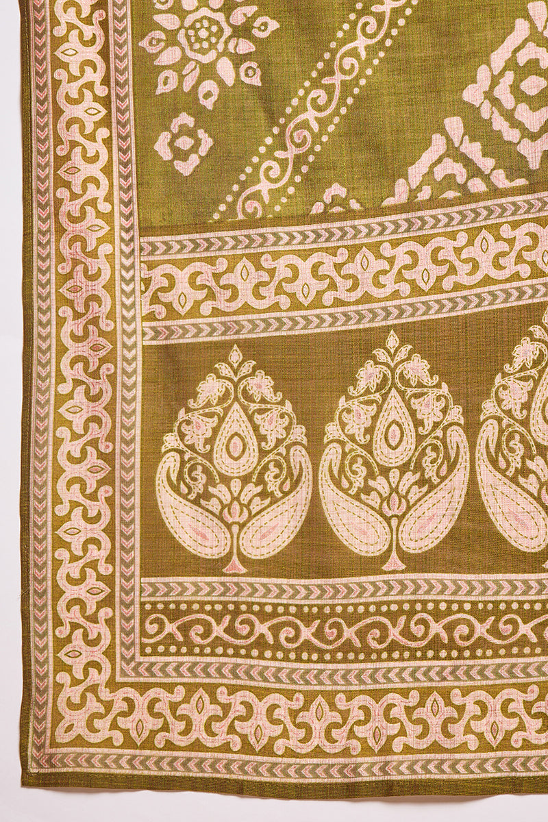 green floral printed kurta with trousers and dupatta pkskd3227