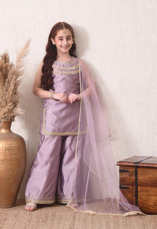 Indi Loom Couture Girls Lavender Embellished Kurta with Sharara & Dupatta Set ILKSD58