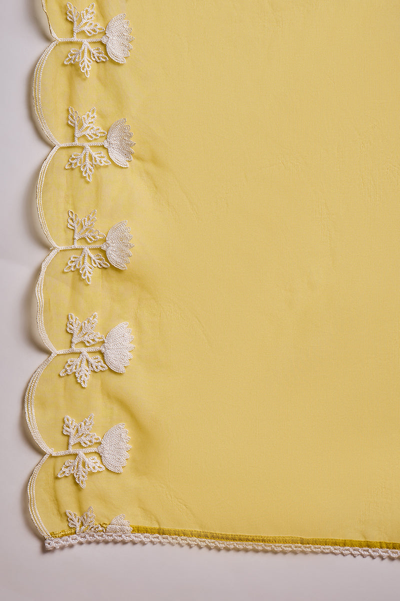 mustard silk blend solid embroidered a line kurta trouser with dupatta 