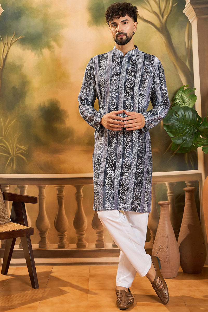 Blue Viscose Rayon Batik Printed Straight Kurta