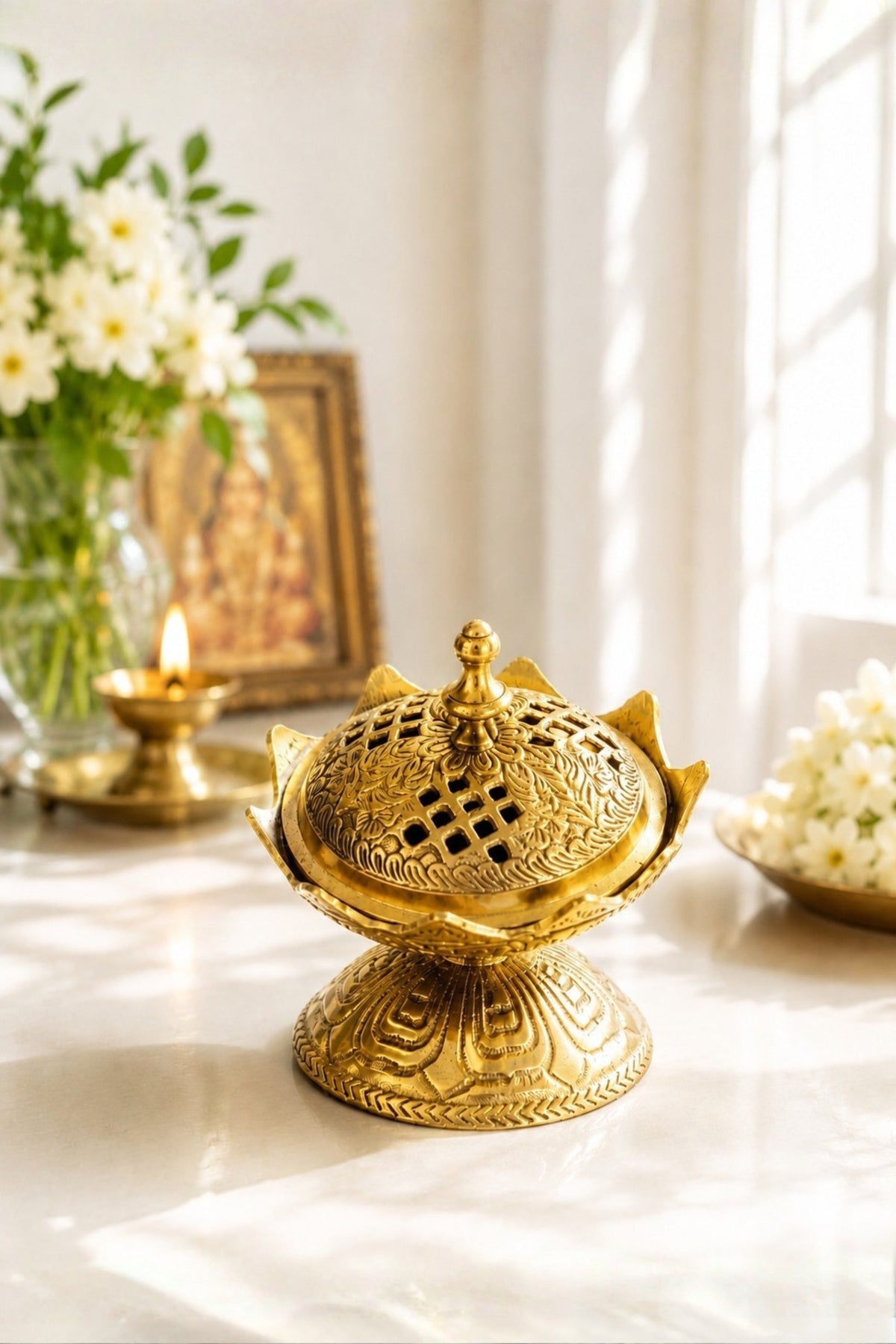 premium brass lotus loban burner with removable lid handcrafted brass dhoop dani for loban sambrani cups bakhoor resin incense dhoop decorative incense burner for home temple meditation gifting