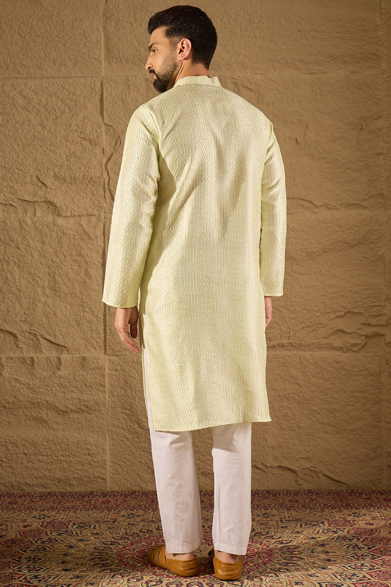 green silk blend solid embroidered straight kurta with trouser