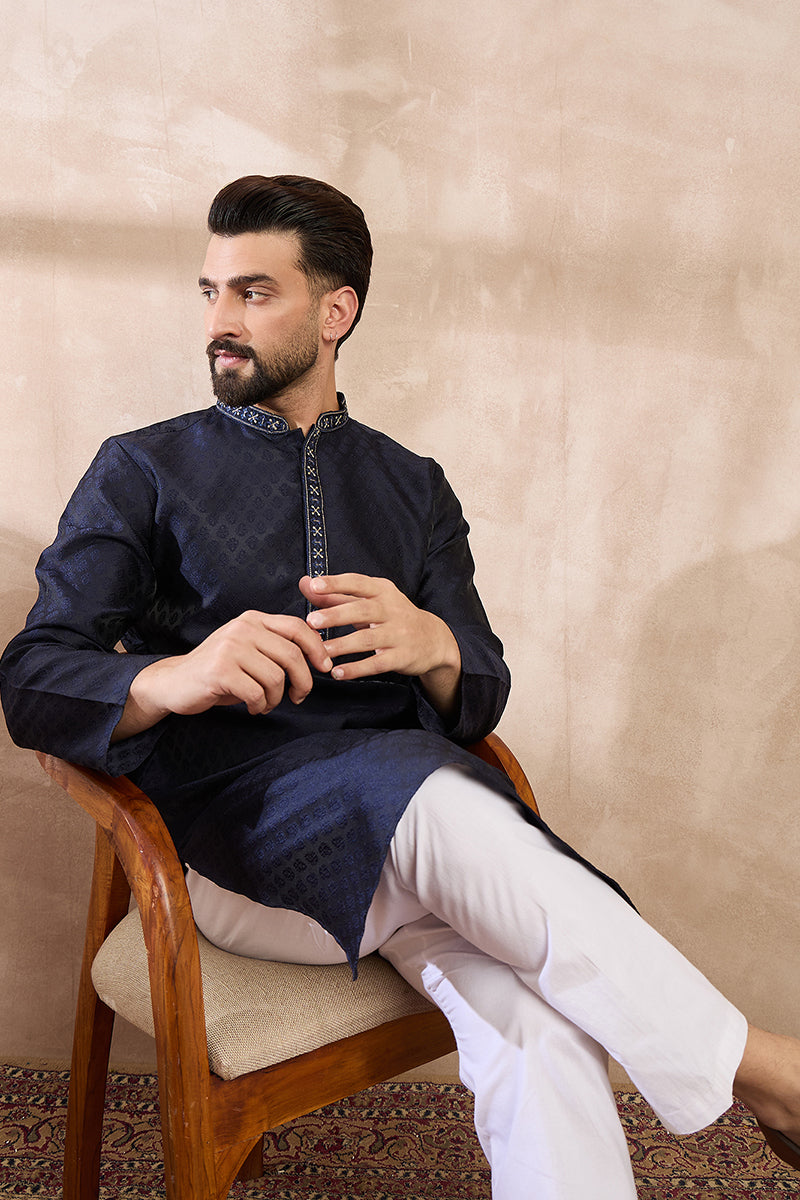 navy-blue-silk-blend-solid-woven-design-straight-kurta-with-trouser-mkset1853