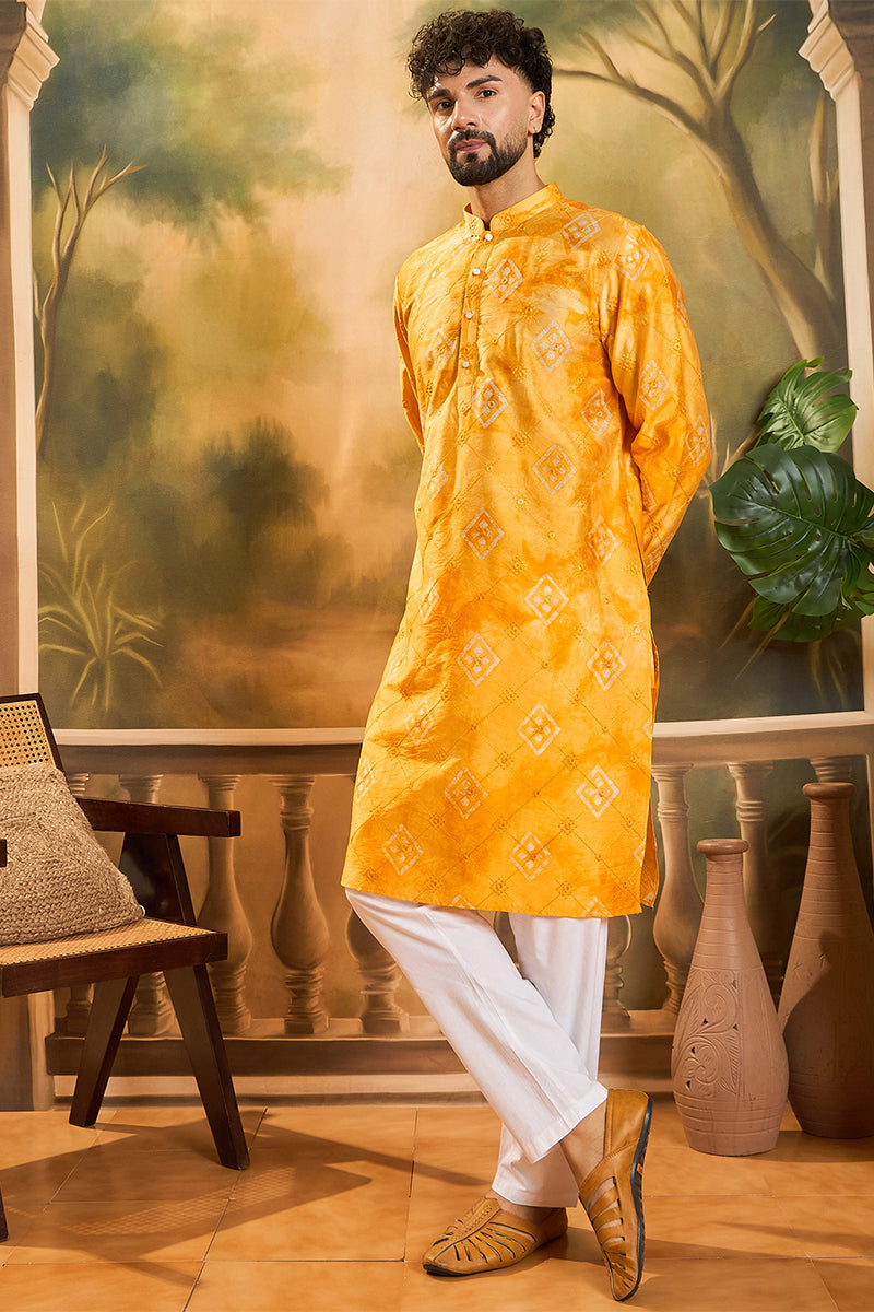 orange silk blend batik embroidered straight kurta with trouser