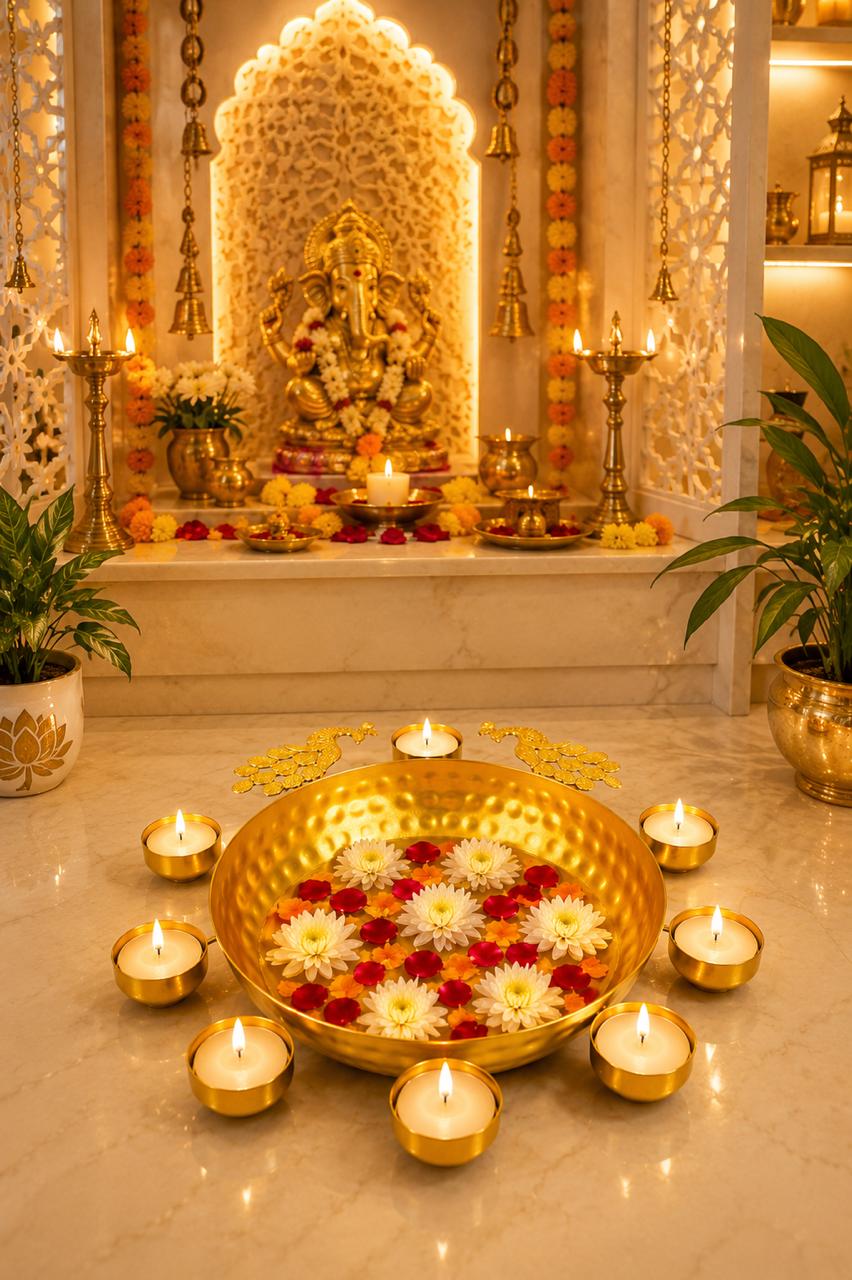 premium peacock urli bowl with 8 tealight holders decorative metal floating flower urli for water candles tea lights traditional pooja bowl for diwali wedding home festive decoration