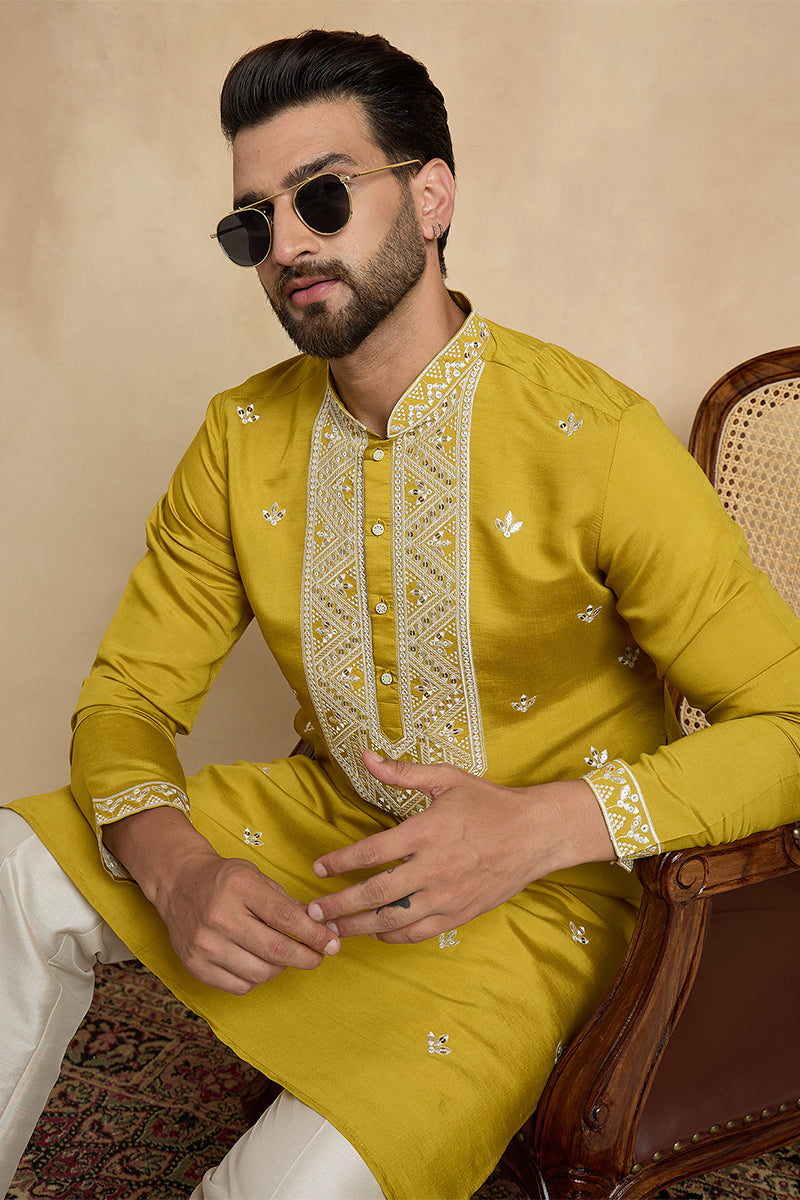 ethnic-bay-men-yellow-silk-blend-solid-embroidered-kurta-with-trouser-mkset2412
