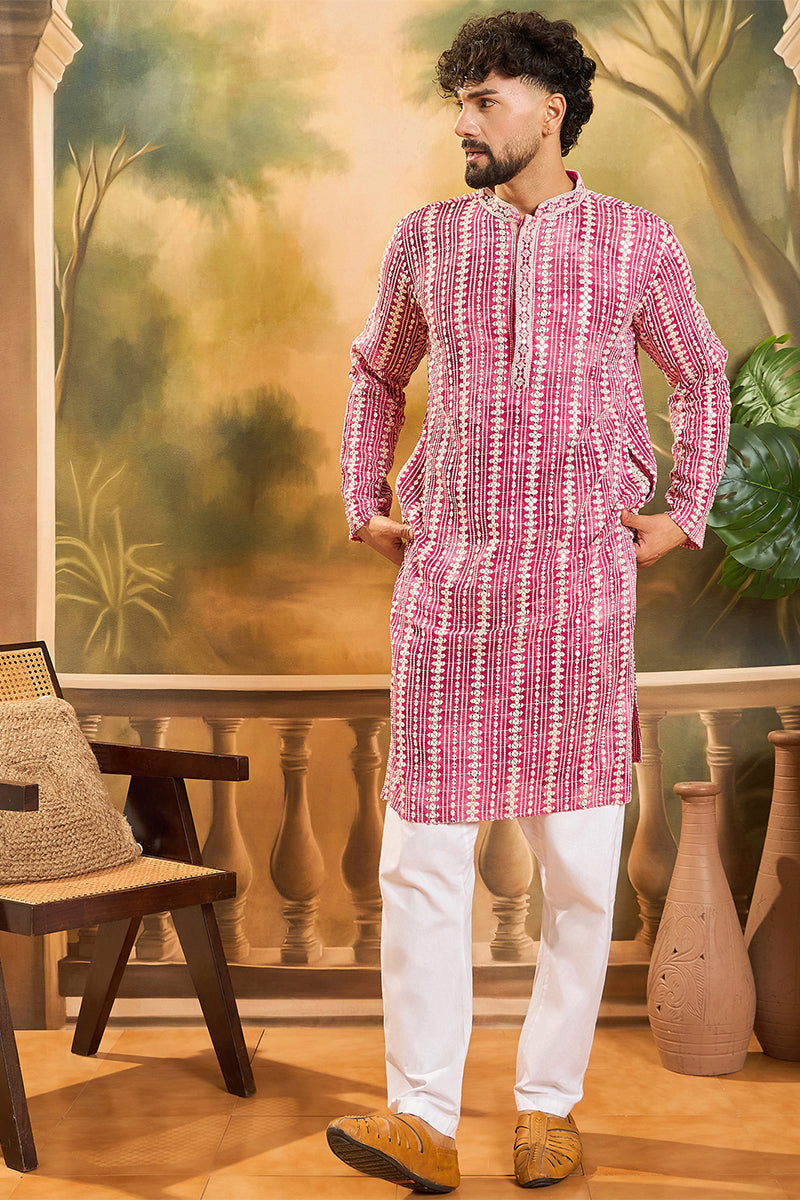 Red Viscose Rayon Shibori Embroidered Straight Kurta