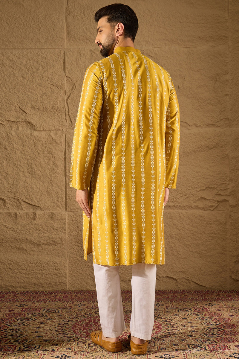 Yellow Viscose Rayon Ethnic Motifs Printed Straight Kurta with Trousers