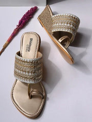 Shoetopia - Women's & Girl's Golden Embellished Wedge Sandals
