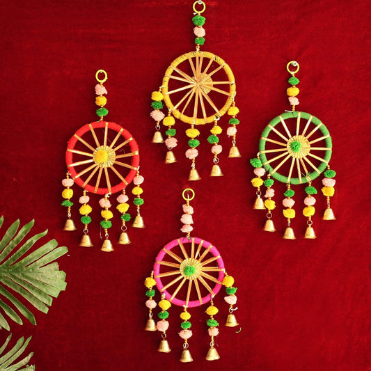 Decorative Wall Door Hanging Latkan Toran with Bells (Set of 4, 30 cm x 13 cm) for Main Door Entrance