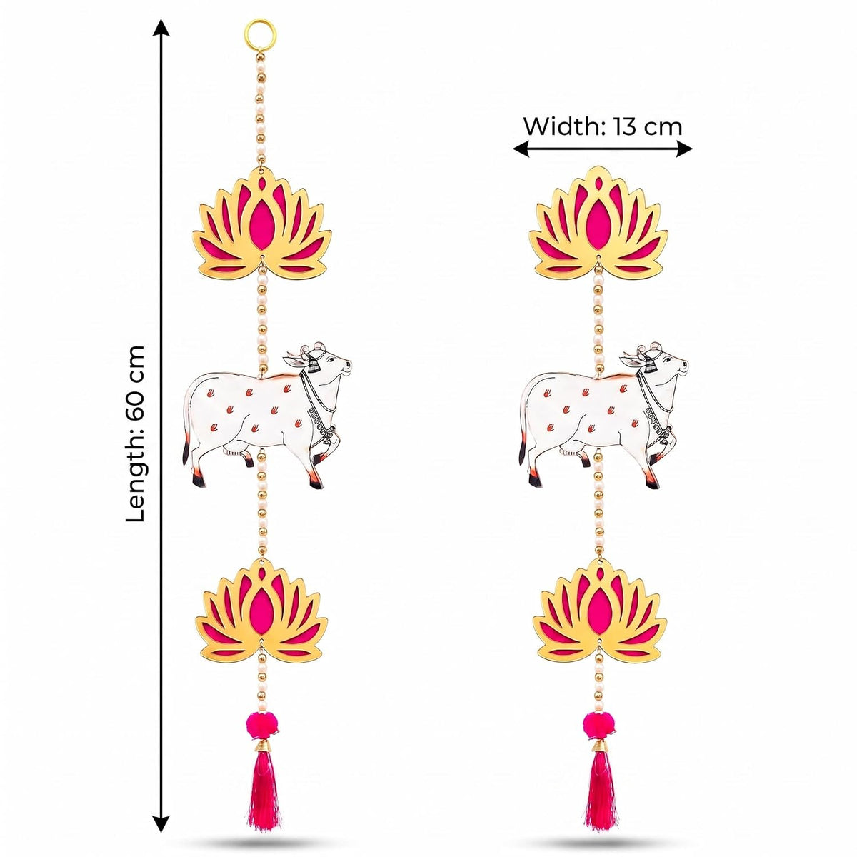 Pichwai Cow Bead Lotus Hanging, Engineered Wood, Pack of 4