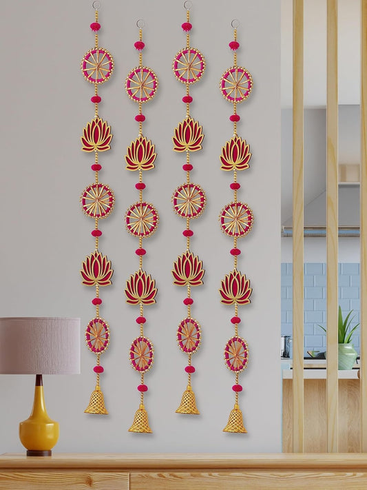 Handmade Lotus Wall and Door Hanging - Home Decor | Pooja Decor | Diwali Décor (36 Inches Height - Pack of 4)