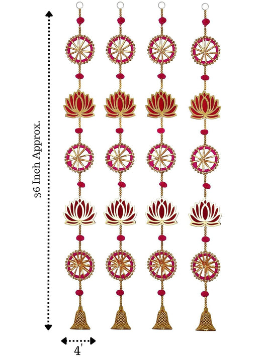 Handmade Lotus Wall and Door Hanging - Home Decor | Pooja Decor | Diwali Décor (36 Inches Height - Pack of 4)