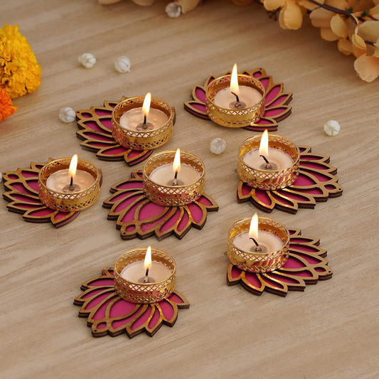 Jhumki Style Tea Light for Home Decor, Diwali Décor (7 Pcs- Pink)