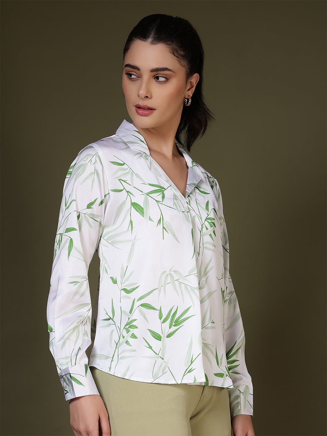 women regular fit solid mandarin collar formal top 1