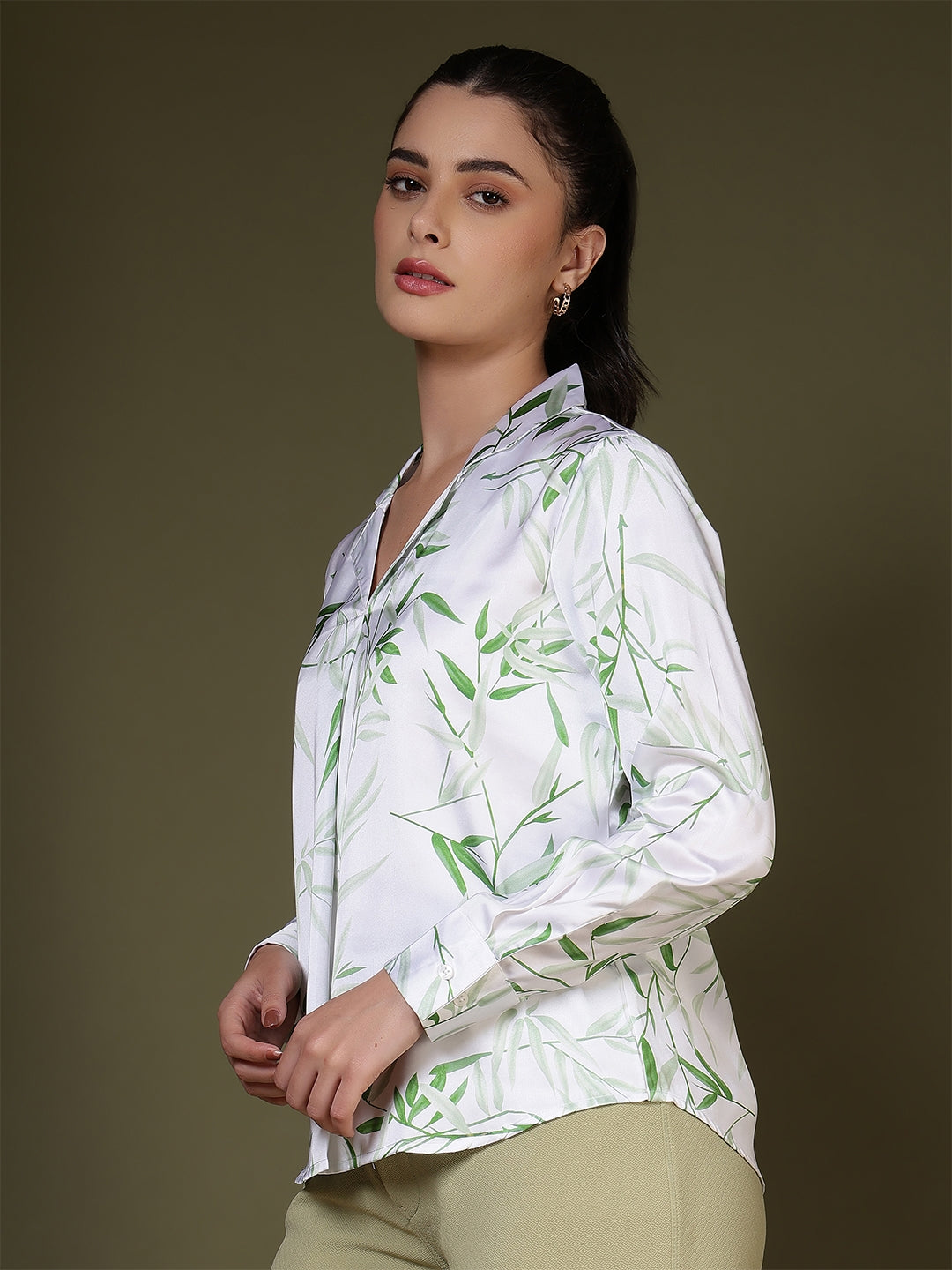 women regular fit solid mandarin collar formal top 1