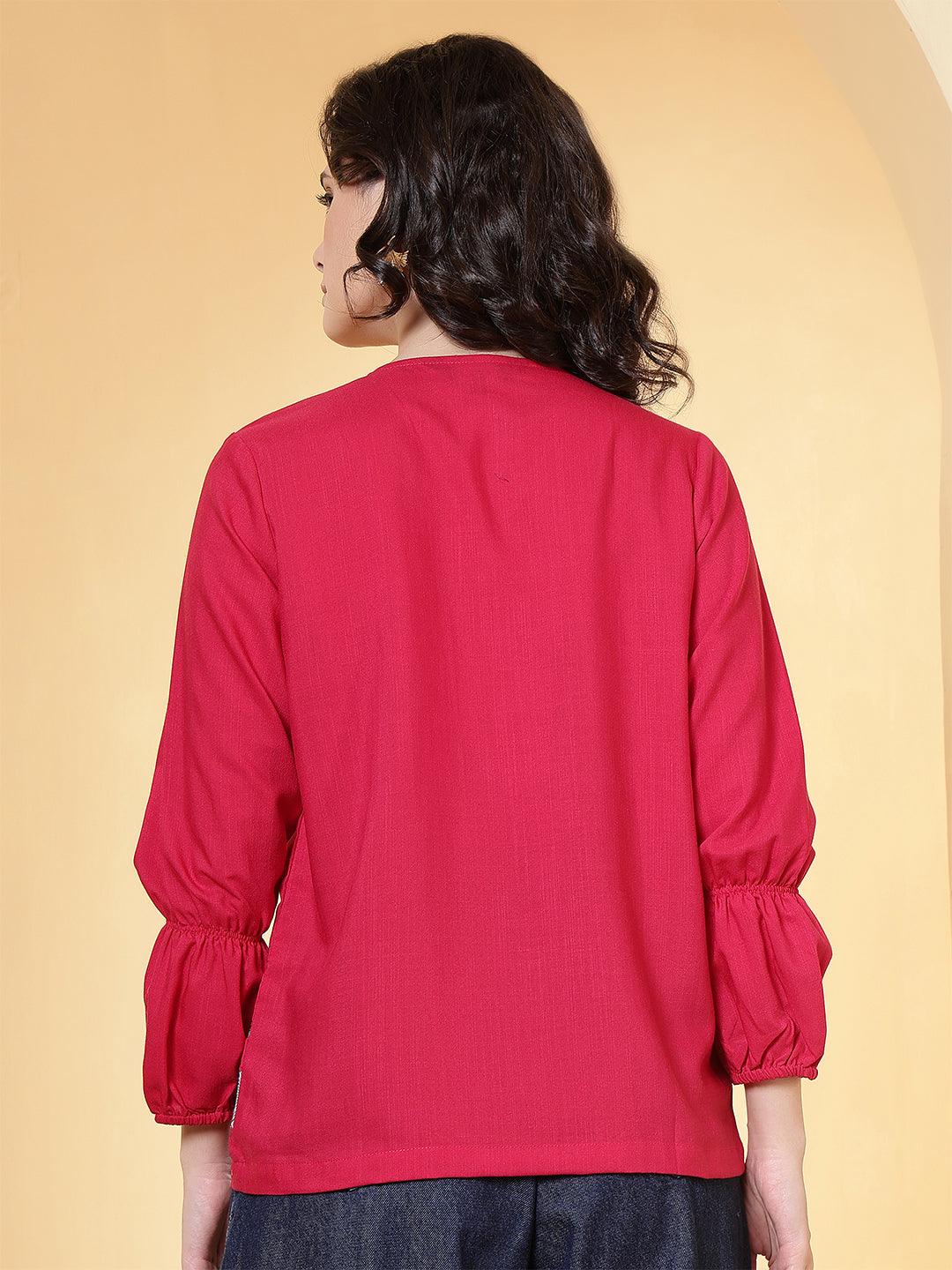 casual bishop sleeve embroidered women top
