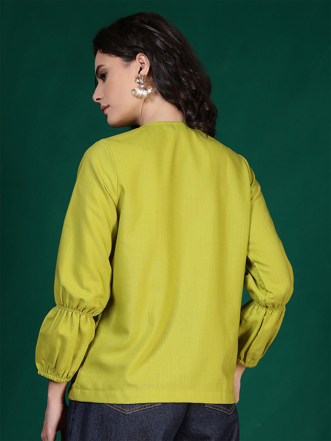 casual bishop sleeve embroidered women top