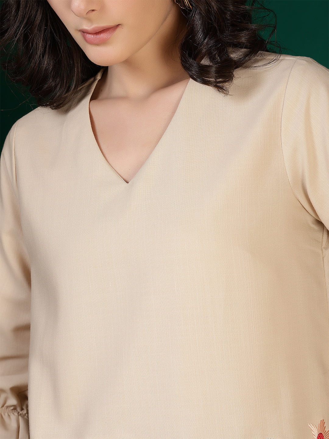 casual bishop sleeve embroidered women top