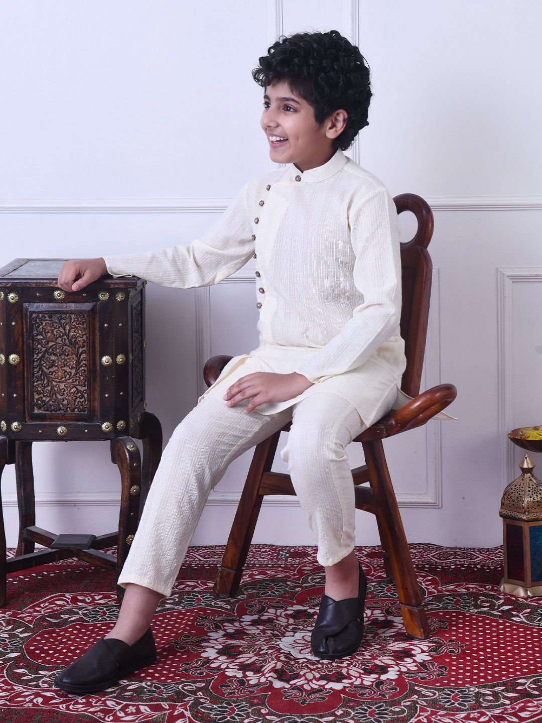 Indi Loom Couture Boys Off White Solid Ethnic Kurta with Pajama Set ILBKS17