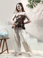 tie and dye print off shoulder net peplum top