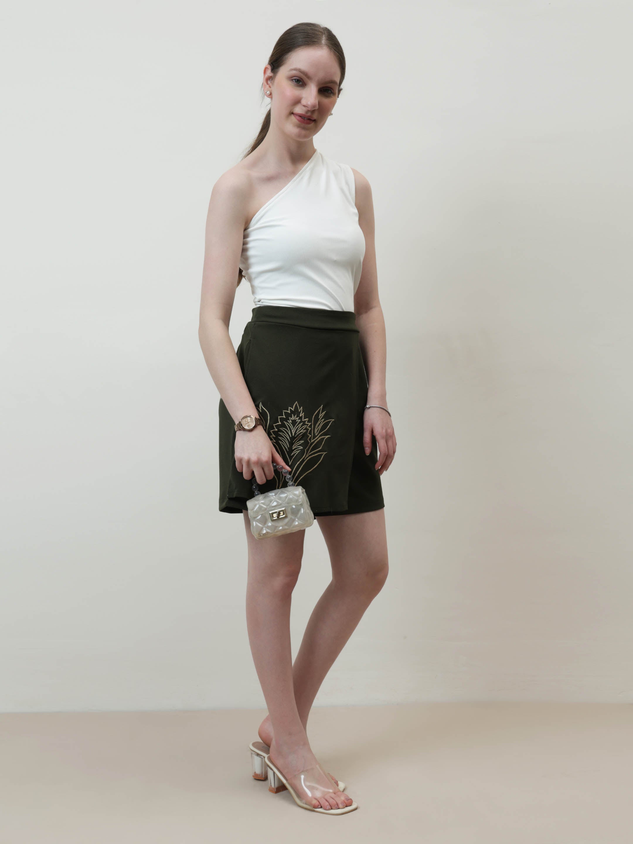 athena olive green solid mid rise regular shorts