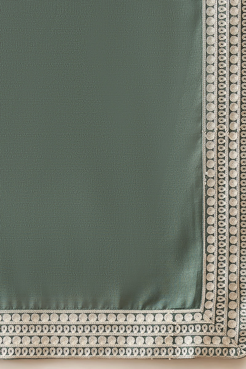Mens Green Silk Blend Solid Embroidered Kurta Trouser With Dupatta