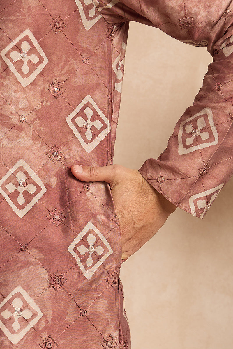 Brown Cotton Solid Embroidered Straight Kurta With Trouser