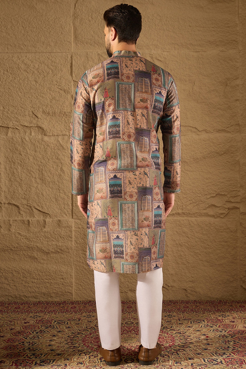 multi viscose rayon ethnic motifs embroidered straight kurta with trouser