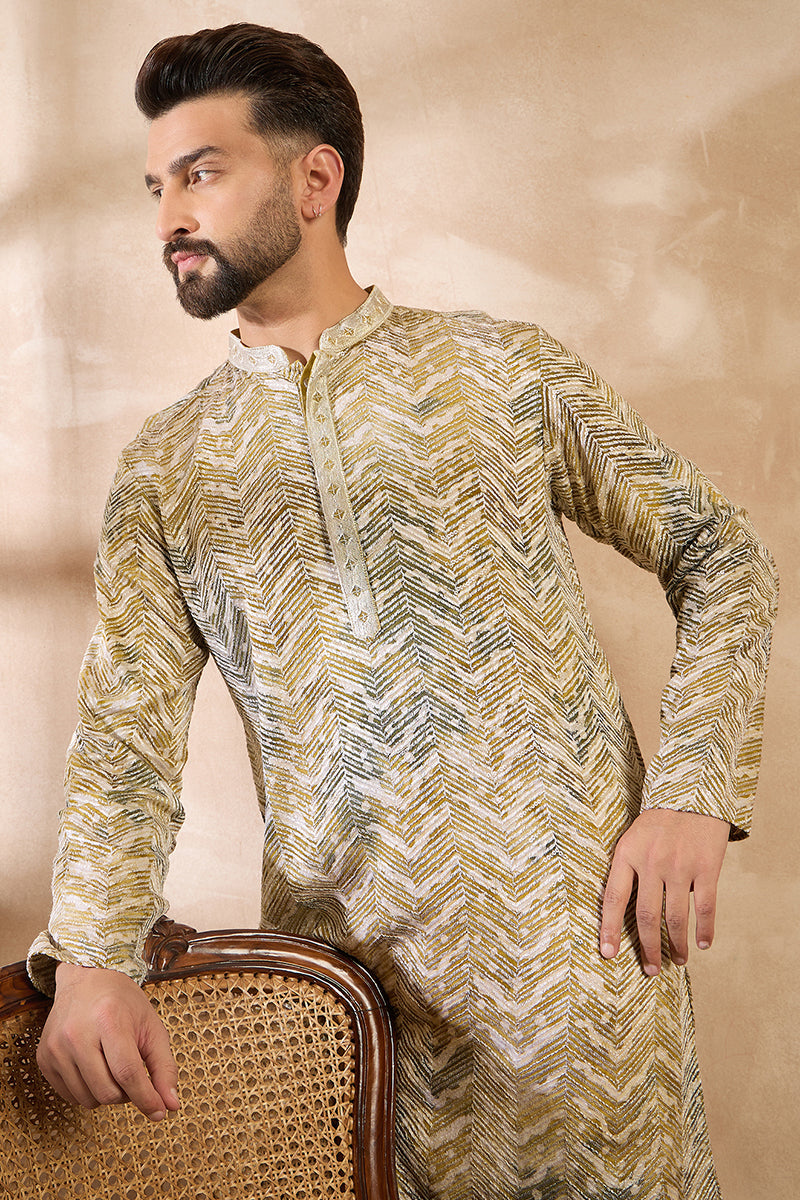 Green Silk Blend Solid Embroidered Straight Kurta MKU1730