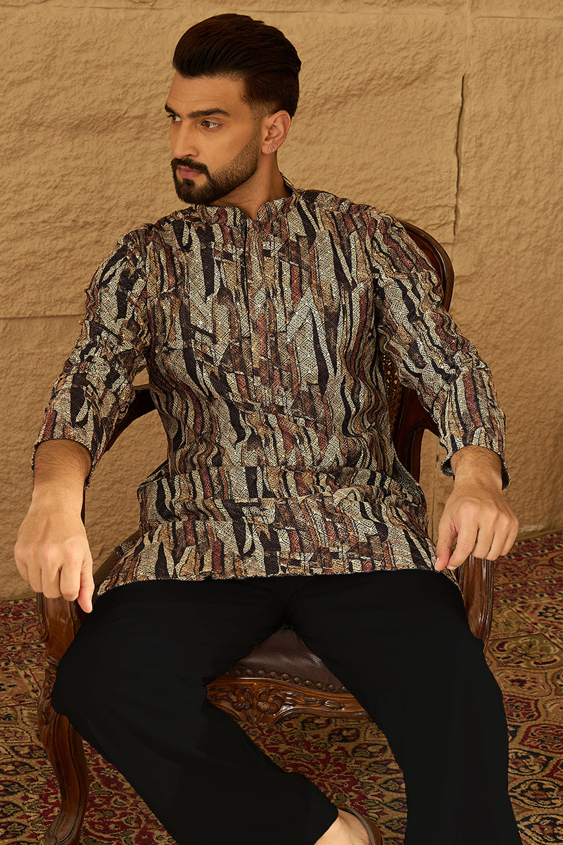 black viscose rayon abstract printed straight kurta with trouser