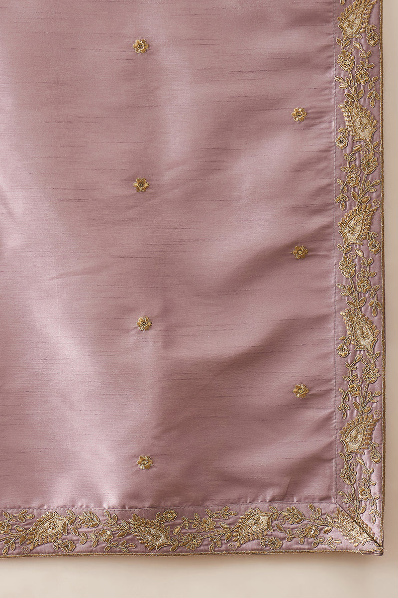 Men Lavender Zari Embroidered Silk Blend Kurta with Dupatta
