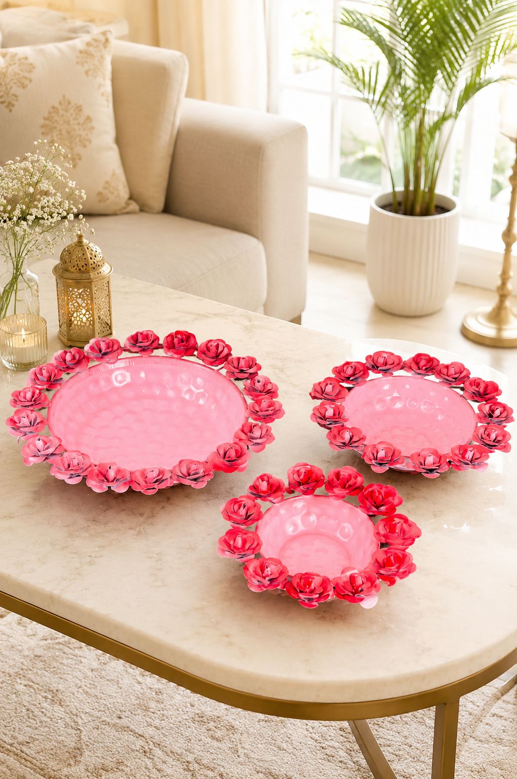 galvanized metal urli bowl for floating flowers candles decorative urli with lotus stems for home festival decor lavender copy