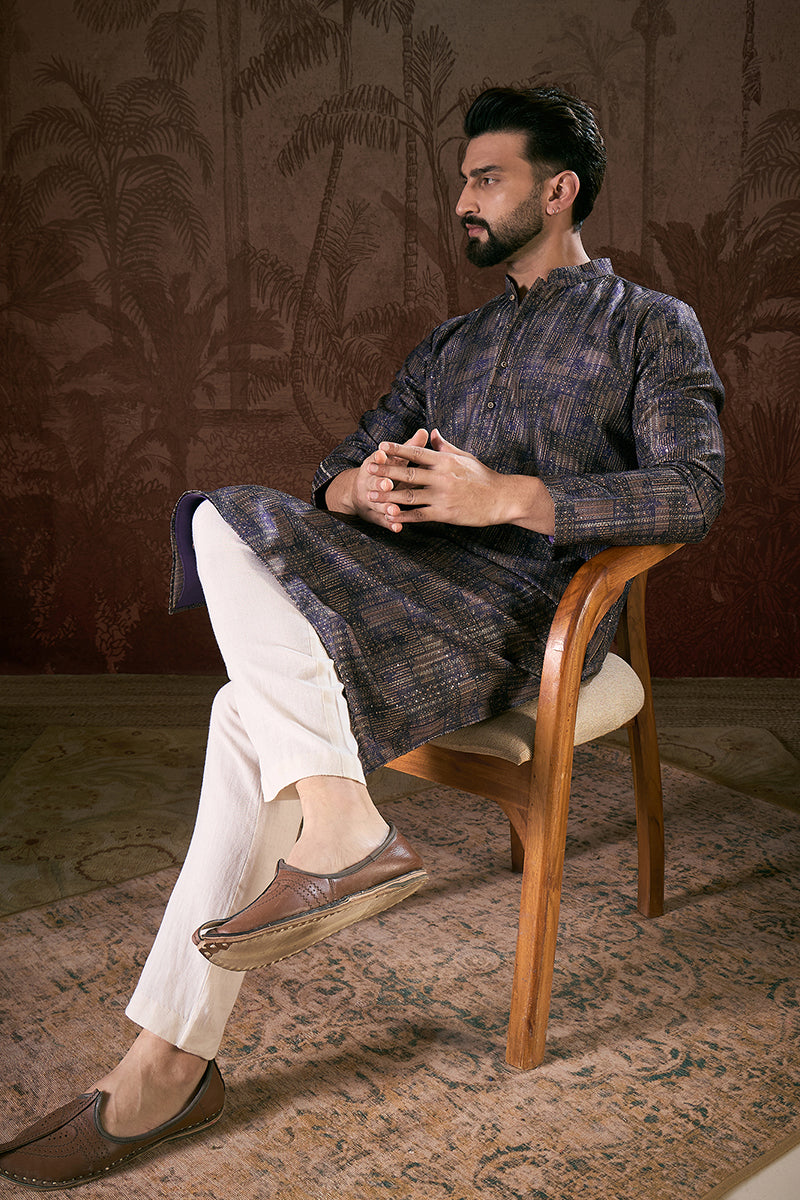 Violet Silk Blend Abstract Printed Straight Kurta With Trouser