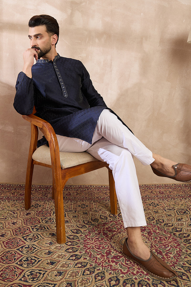 navy-blue-silk-blend-solid-woven-design-straight-kurta-with-trouser-mkset1853